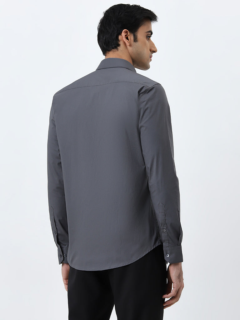 WES Formals Dark Grey Ultra Slim-Fit Cotton Blend Shirt