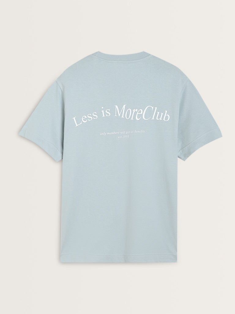 Studiofit Light Blue Typographic Relaxed-Fit Cotton T-Shirt