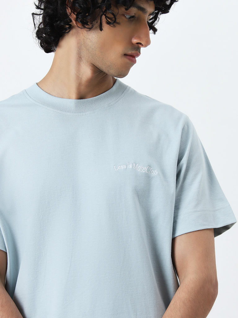 Studiofit Light Blue Typographic Relaxed-Fit Cotton T-Shirt