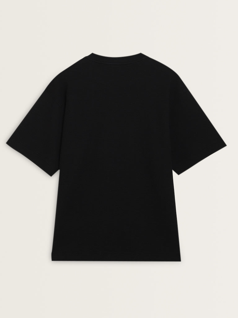 Studiofit Black Textured Relaxed Fit T-Shirt