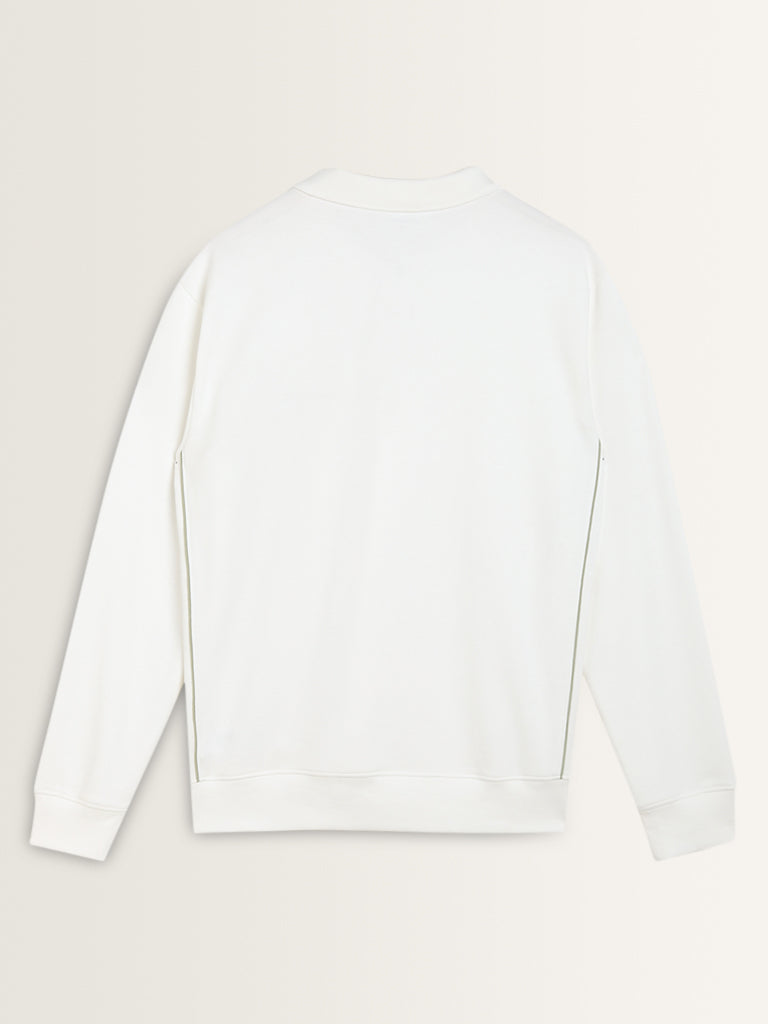 Studiofit White Embroidered Relaxed-Fit Sweatshirt