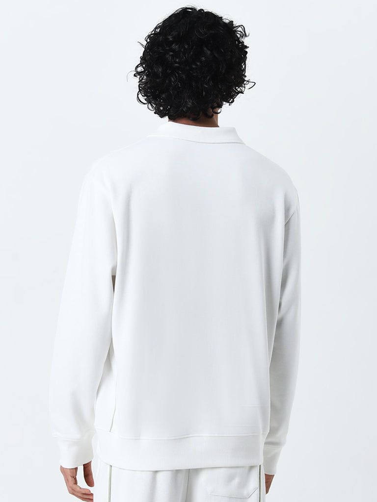 Studiofit White Embroidered Relaxed-Fit Sweatshirt