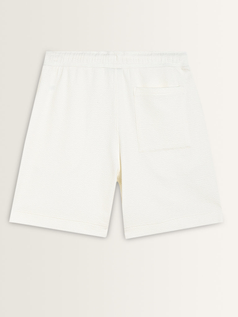 Studiofit Off-White Textured Mid-Rise Relaxed-Fit Shorts