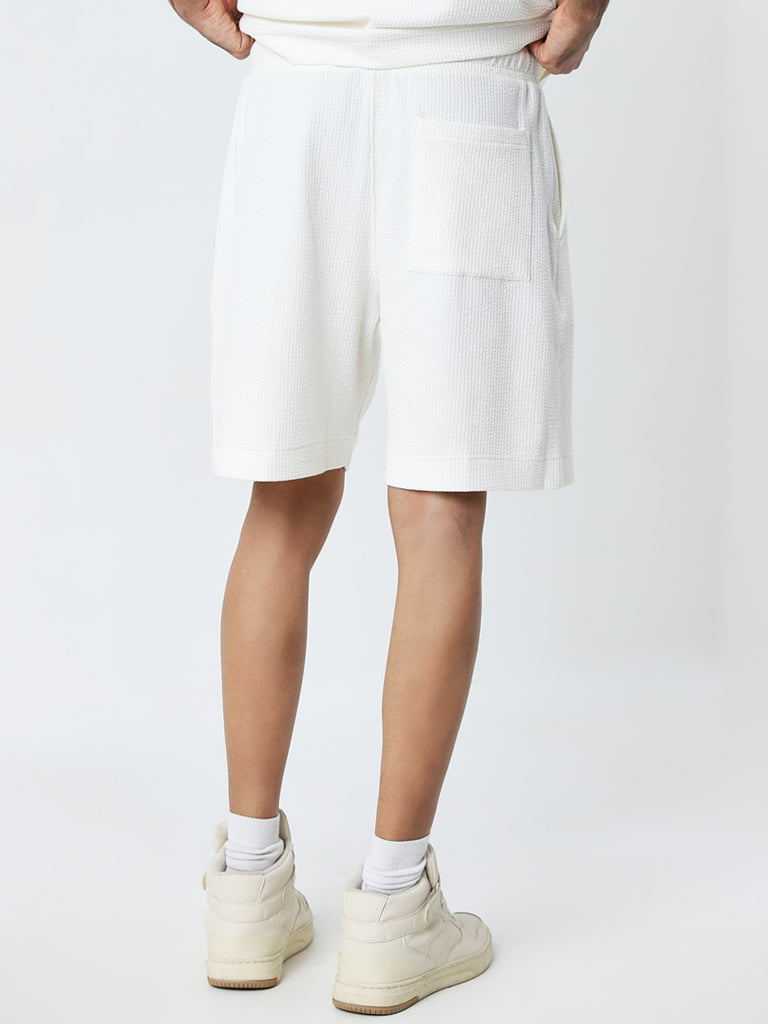 Studiofit Off-White Textured Mid-Rise Relaxed-Fit Shorts