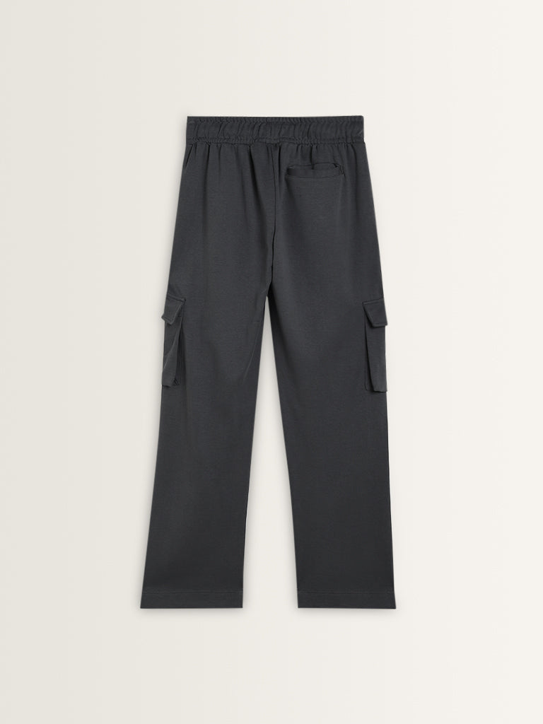 Studiofit Dark Grey Mid-Rise Relaxed-Fit Track Pants