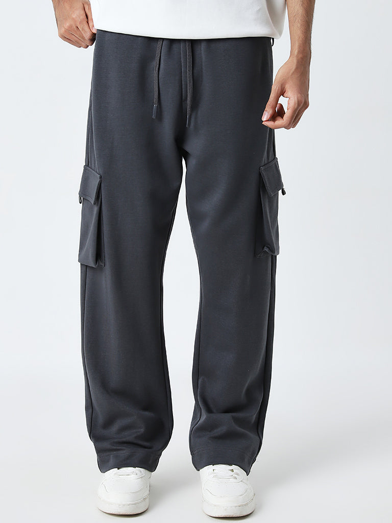 Buy Studiofit Dark Grey Mid Rise Relaxed Fit Track Pants from Westside