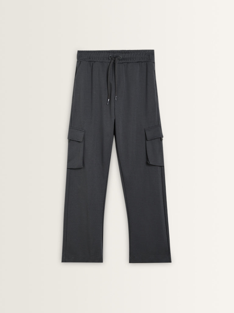 Studiofit Dark Grey Mid-Rise Relaxed-Fit Track Pants