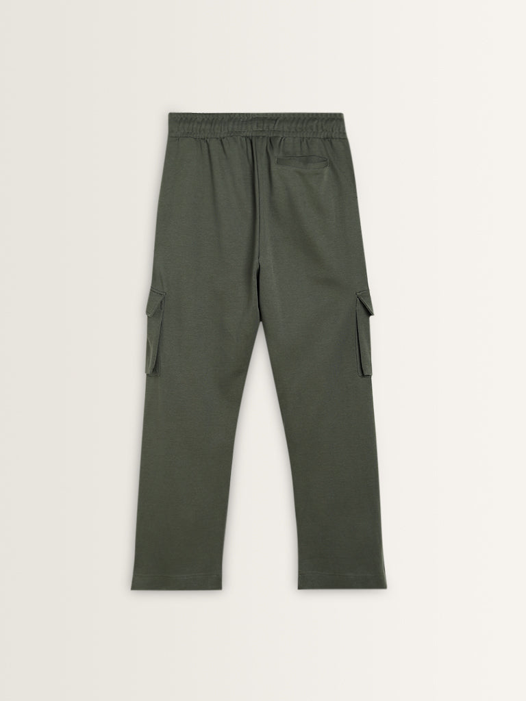 Studiofit Olive Mid-Rise Relaxed-Fit Track Pants