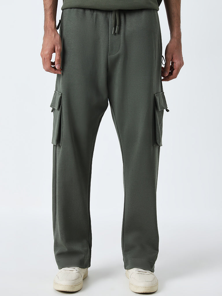 Studiofit Olive Mid-Rise Relaxed-Fit Track Pants