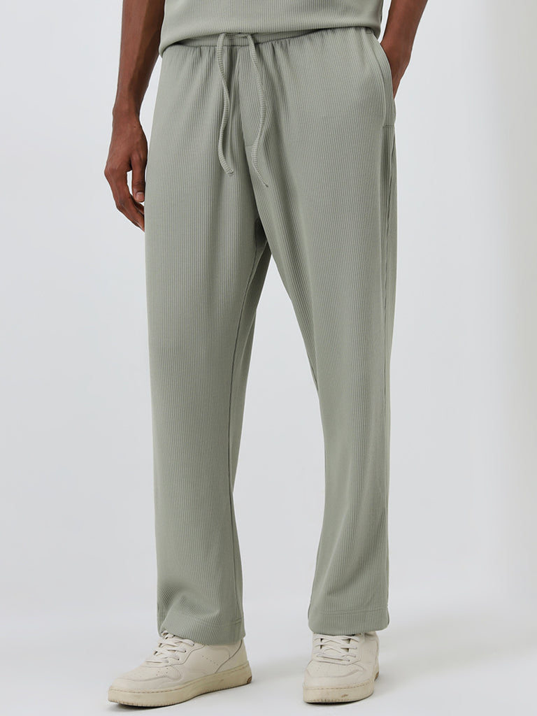 Studiofit Sage Ribbed Relaxed-Fit Mid-Rise Track Pants