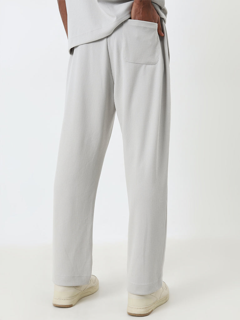 Studiofit Grey Ribbed Relaxed-Fit Mid-Rise Track Pants