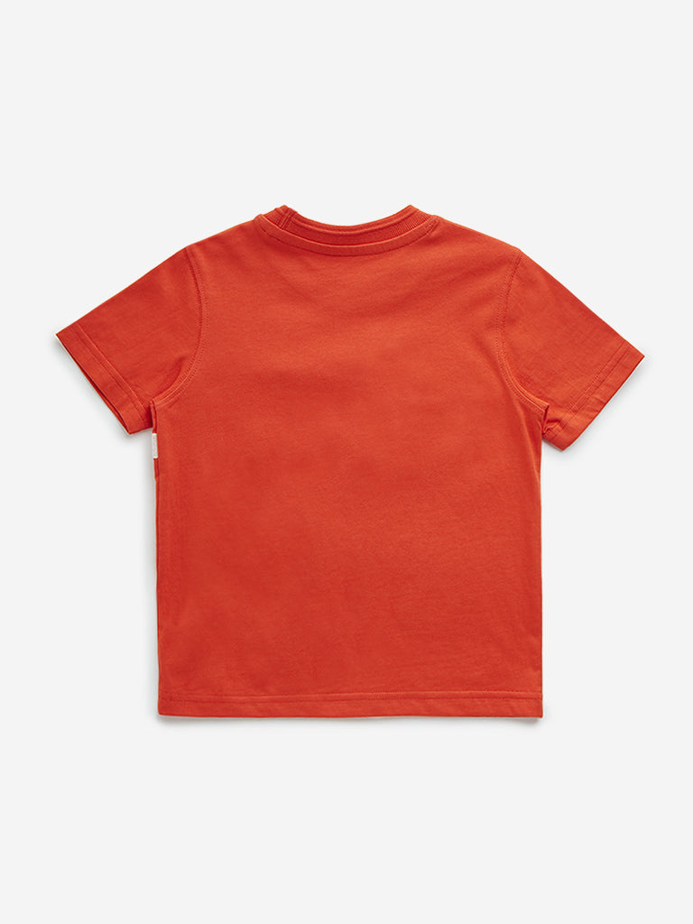 HOP Kids Orange Animal Design Cotton T-Shirt