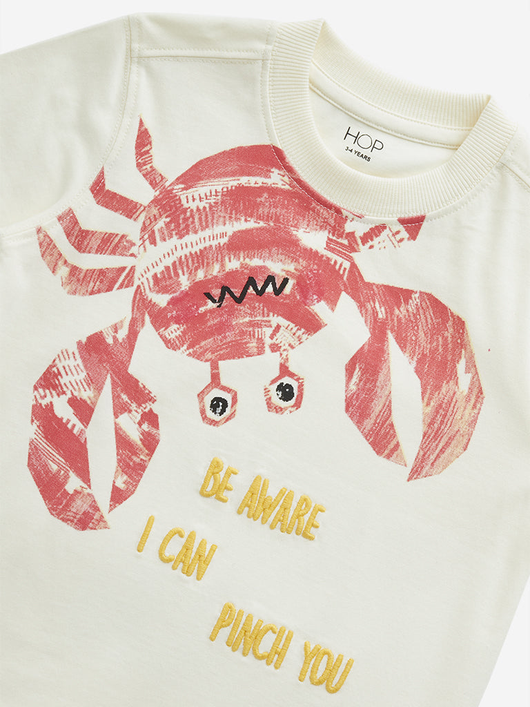 HOP Kids Off-White Animal Printed Cotton T-Shirt