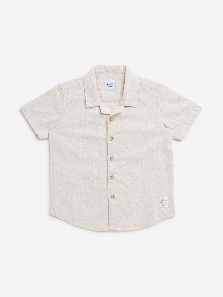 HOP Kids Beige Self-Patterned Cotton Shirt