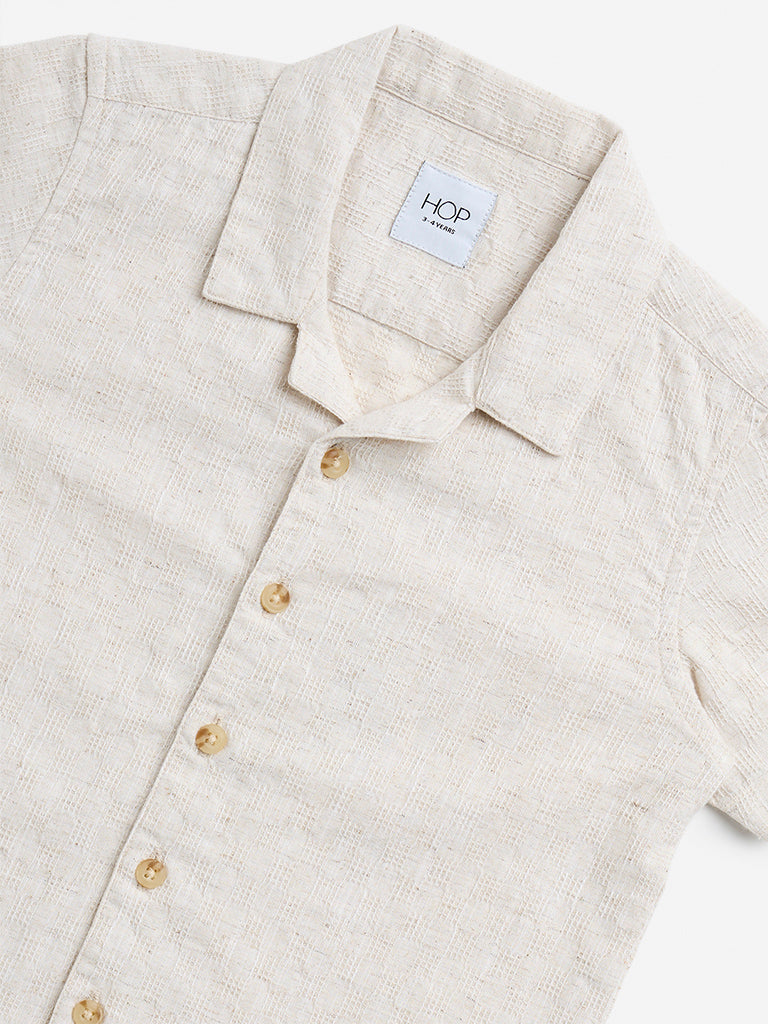 HOP Kids Beige Self-Patterned Cotton Shirt