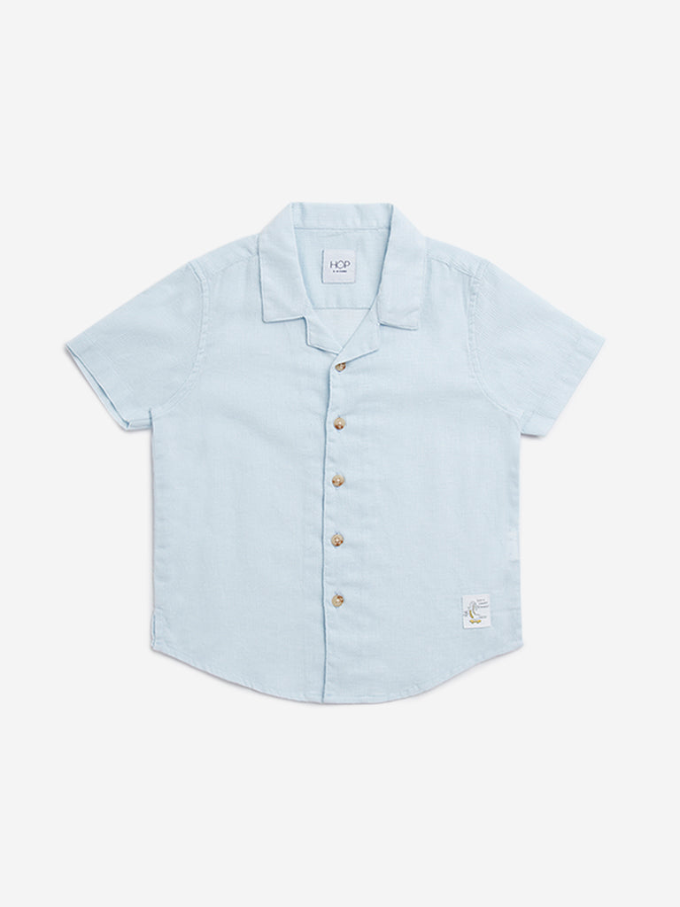 HOP Kids Light Blue Self-Patterned Cotton Shirt