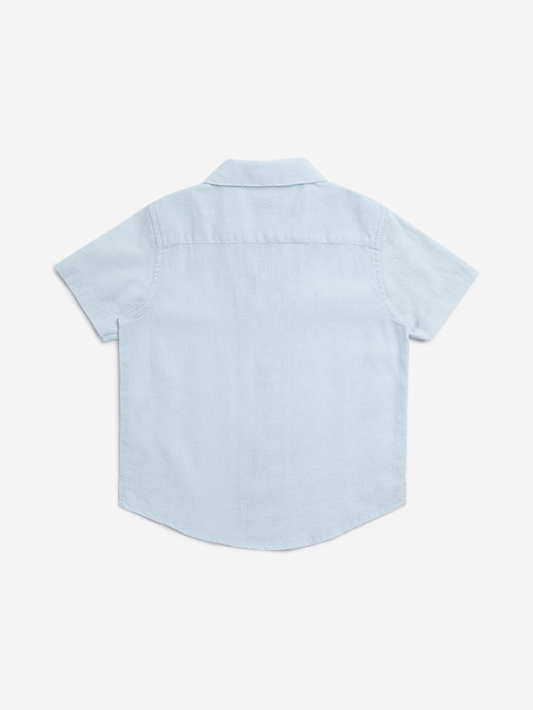 HOP Kids Light Blue Self-Patterned Cotton Shirt