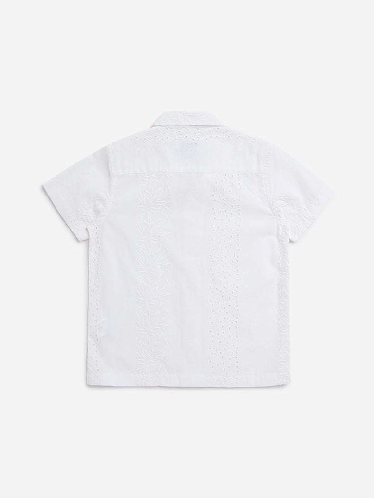 HOP Kids Off-White Schiffli Design Resort-Fit Shirt