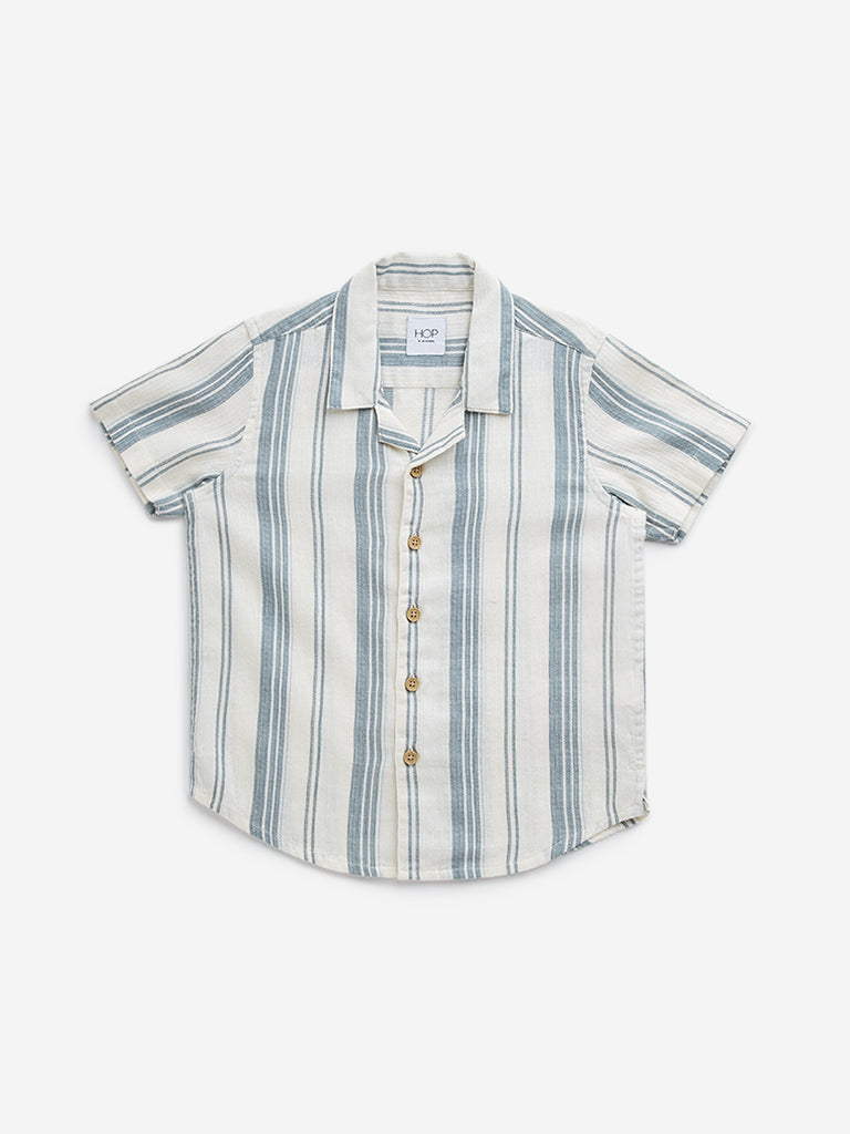 HOP Kids Teal Striped Resort-Fit Cotton Shirt