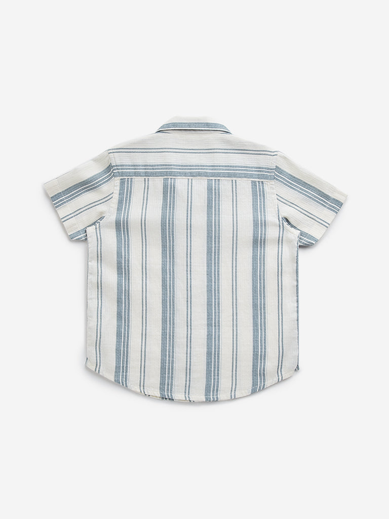 HOP Kids Teal Striped Resort-Fit Cotton Shirt