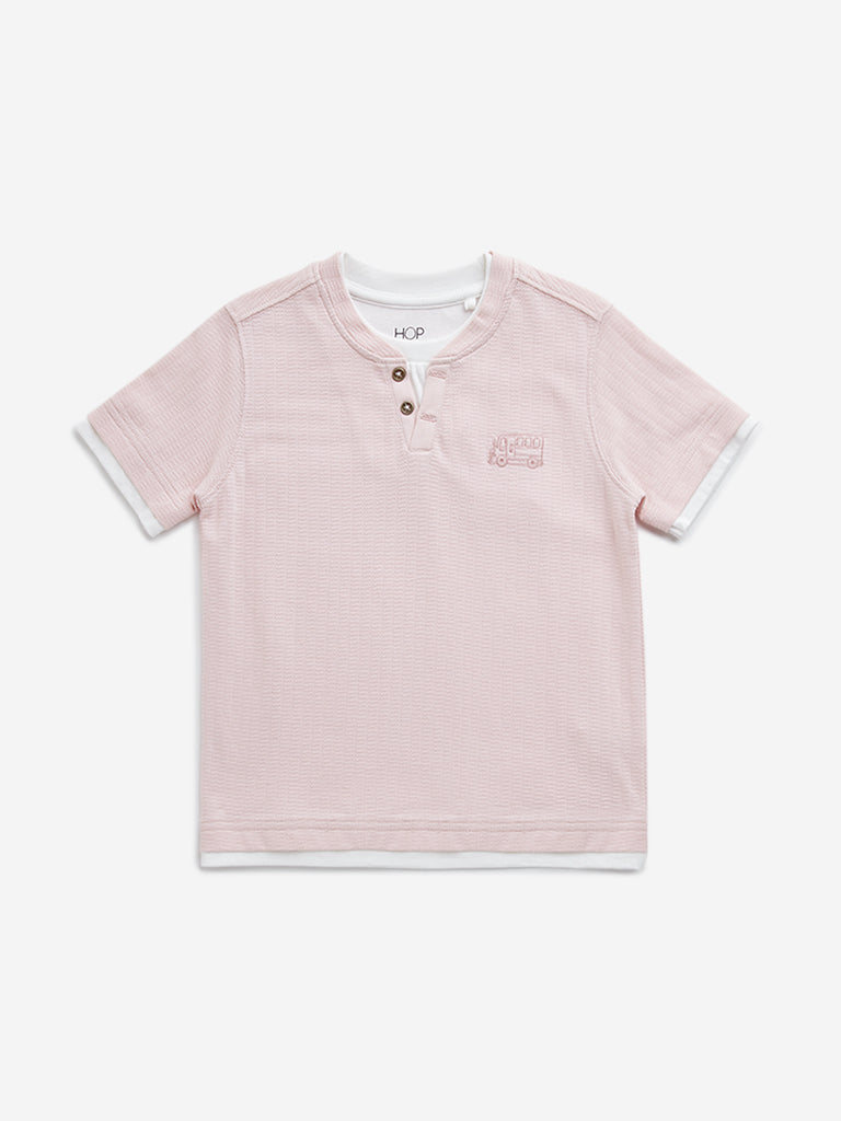 HOP Kids Pink Self-Textured Cotton T-Shirt