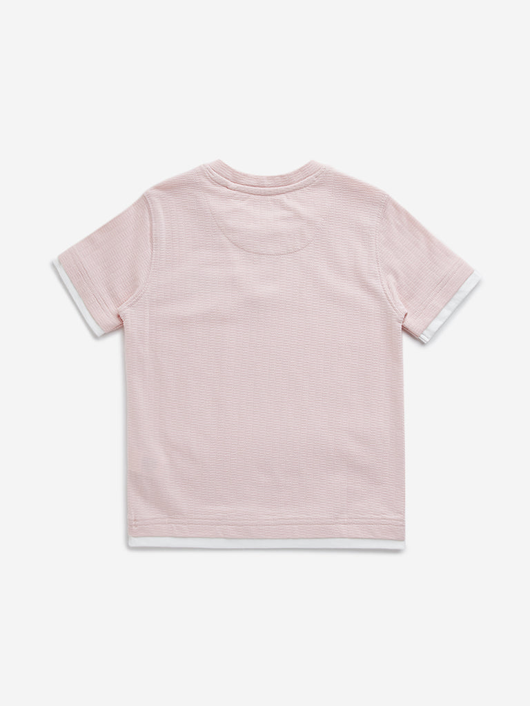 HOP Kids Pink Self-Textured Cotton T-Shirt