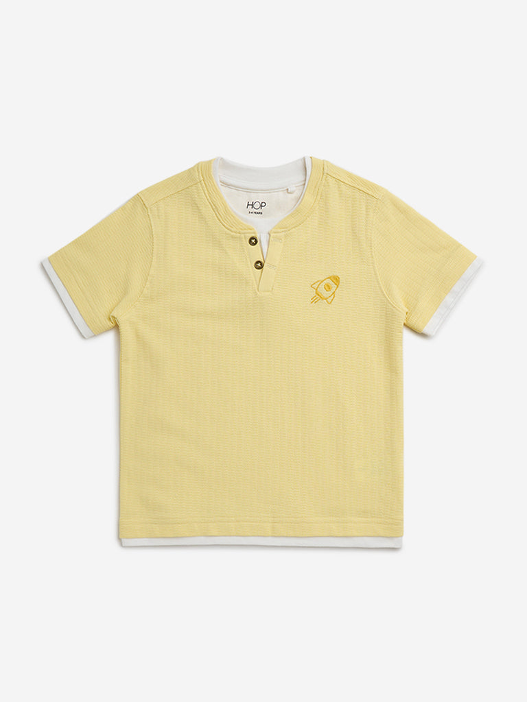 HOP Kids Yellow Textured Cotton T-Shirt