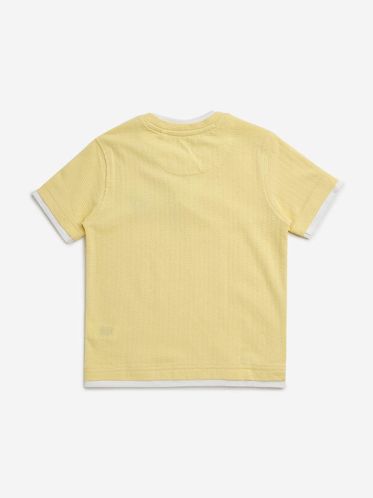 HOP Kids Yellow Textured Cotton T-Shirt