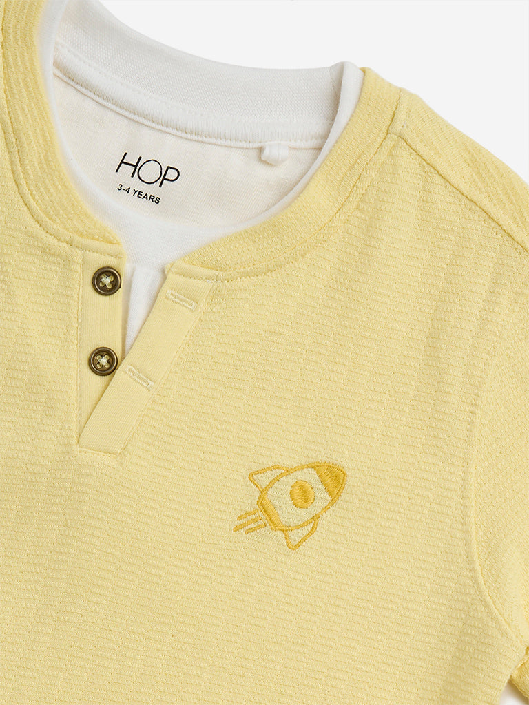 HOP Kids Yellow Textured Cotton T-Shirt