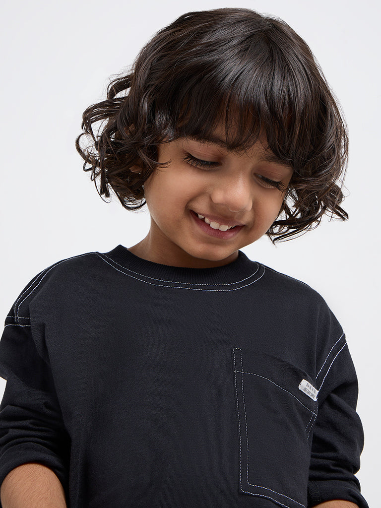 HOP Kids Black Text Printed Cotton T-Shirt