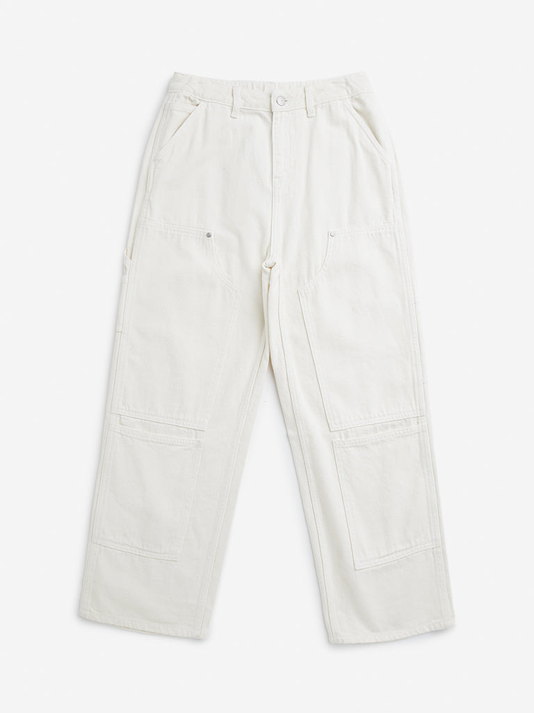 Y&F Kids Off-White Relaxed - Fit Mid - Rise Jeans