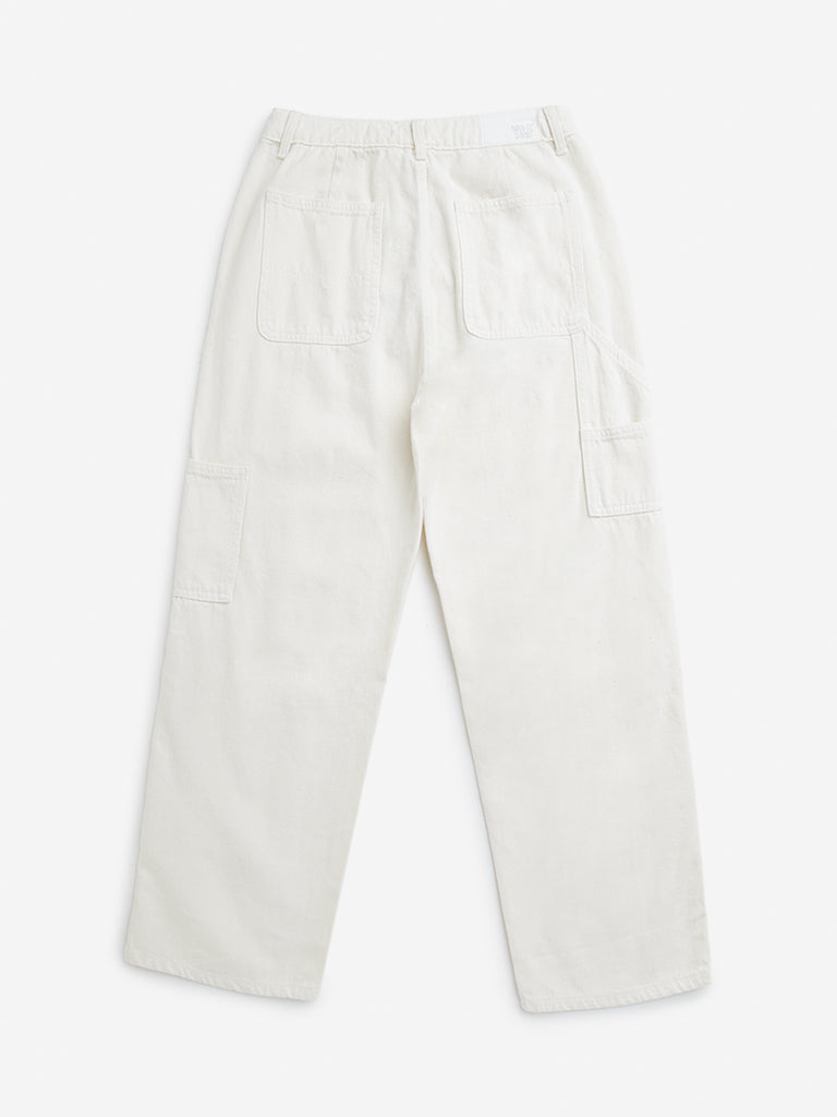 Y&F Kids Off-White Relaxed - Fit Mid - Rise Jeans