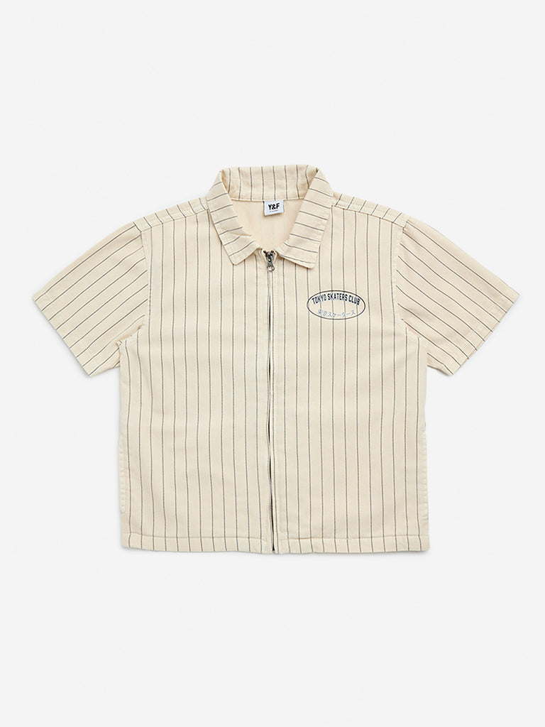 Y&F Kids Beige Striped Cotton Shirt