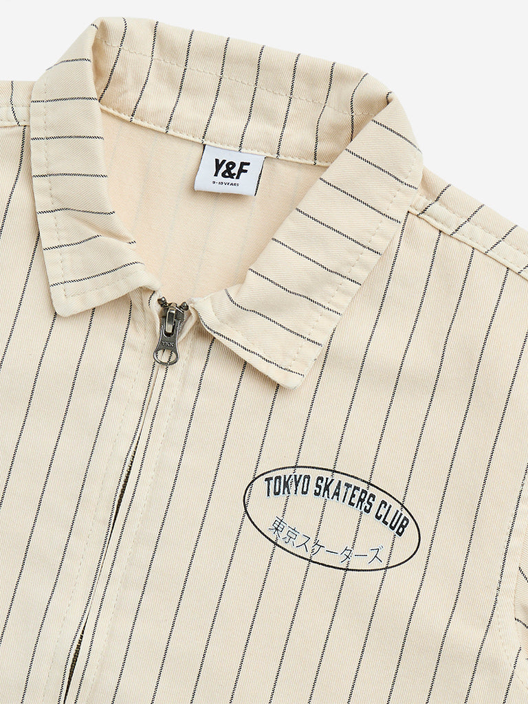 Y&F Kids Beige Striped Cotton Shirt