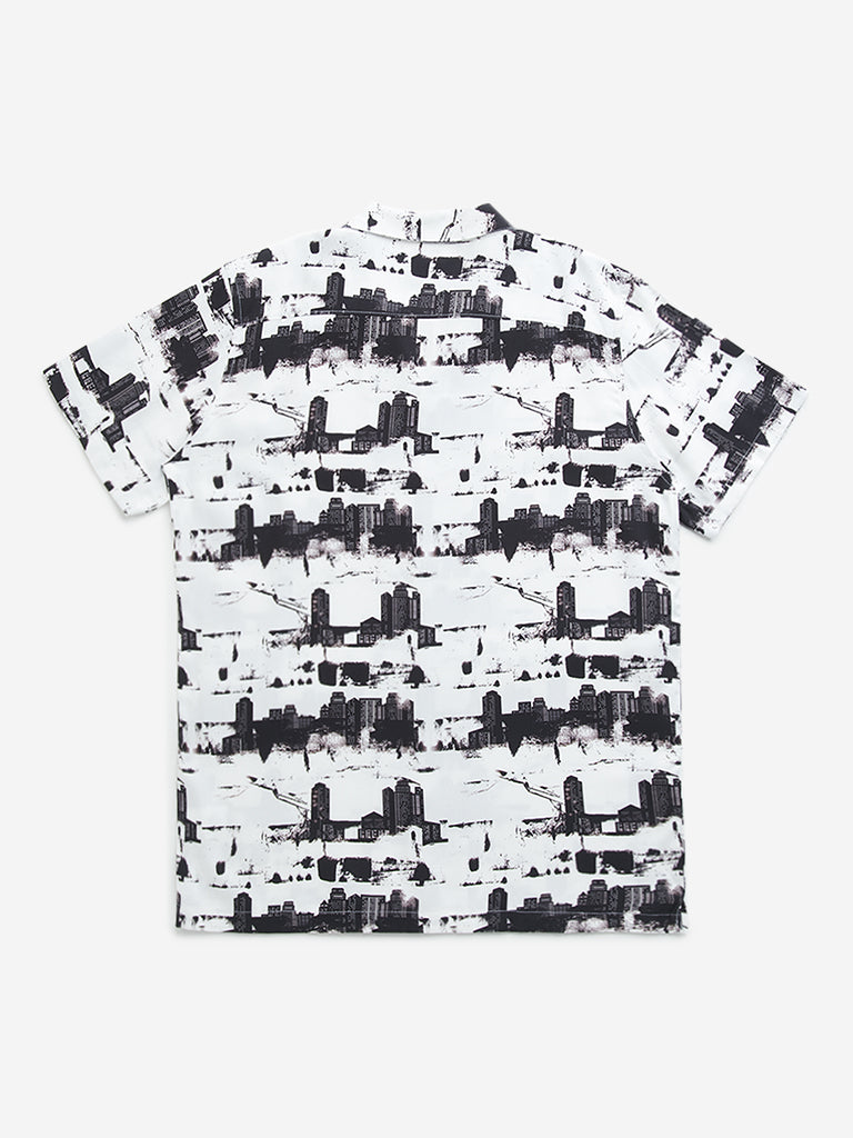 Y&F Kids Black & White Printed Resort-Fit Shirt