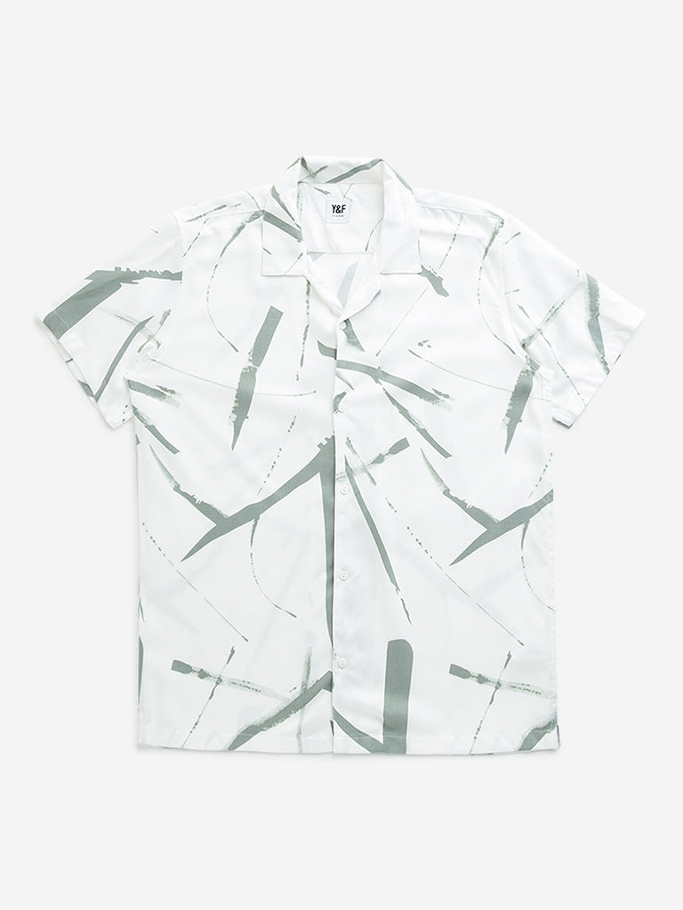 Y&F Kids Sage & White Splatter Printed Resort-Fit Shirt