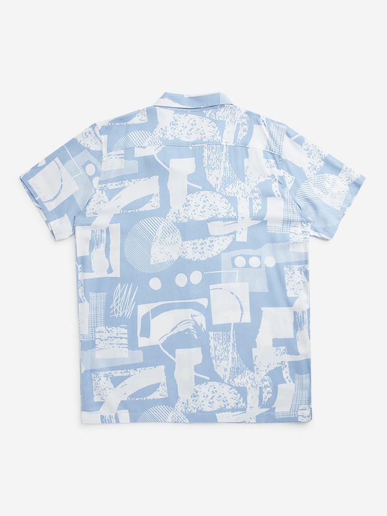 Y&F Kids Blue Abstract Print Resort-Fit Shirt