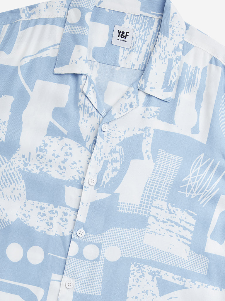 Y&F Kids Blue Abstract Print Resort-Fit Shirt