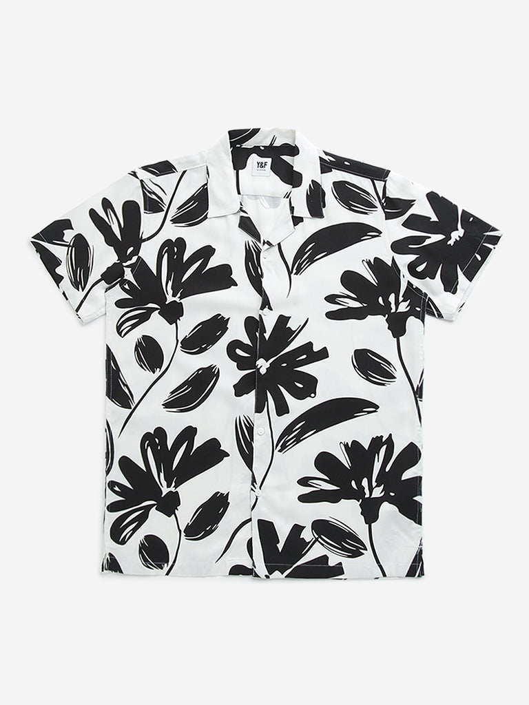 Y&F Kids Black & White Floral Resort-Fit Shirt