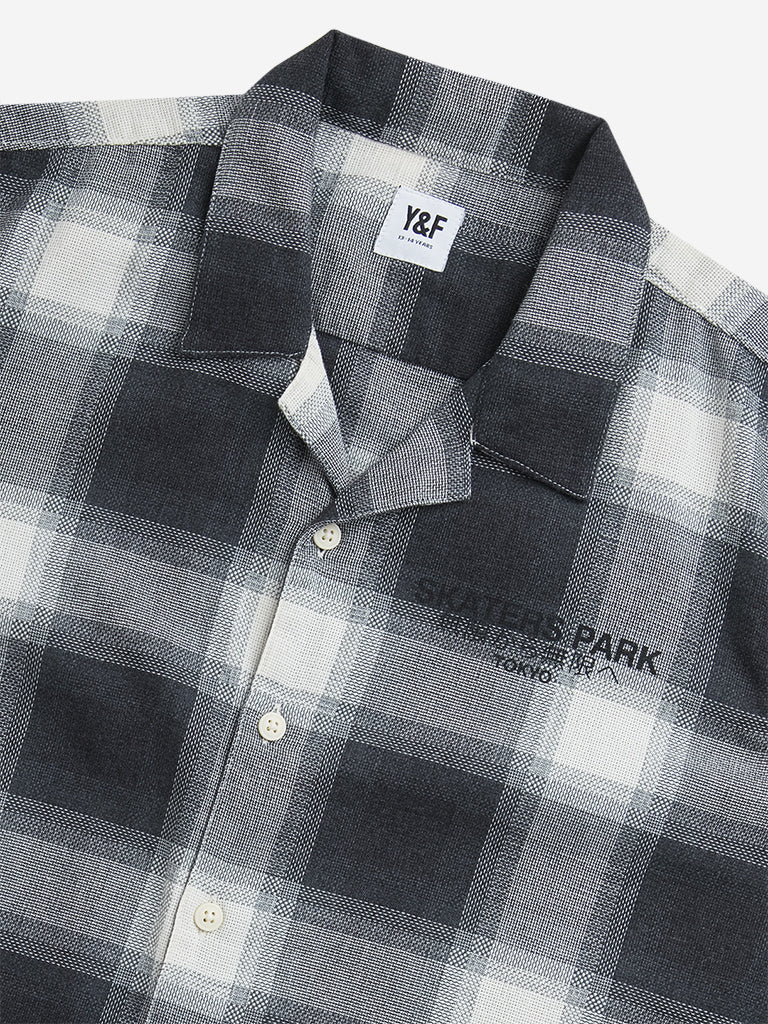 Y&F Kids Dark Grey Checkered Resort-Fit Shirt