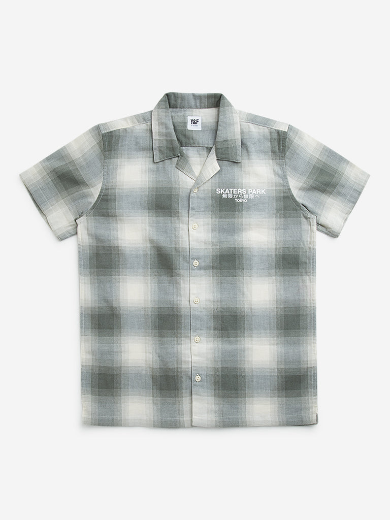 Y&F Kids Sage Checkered Resort-Fit Shirt