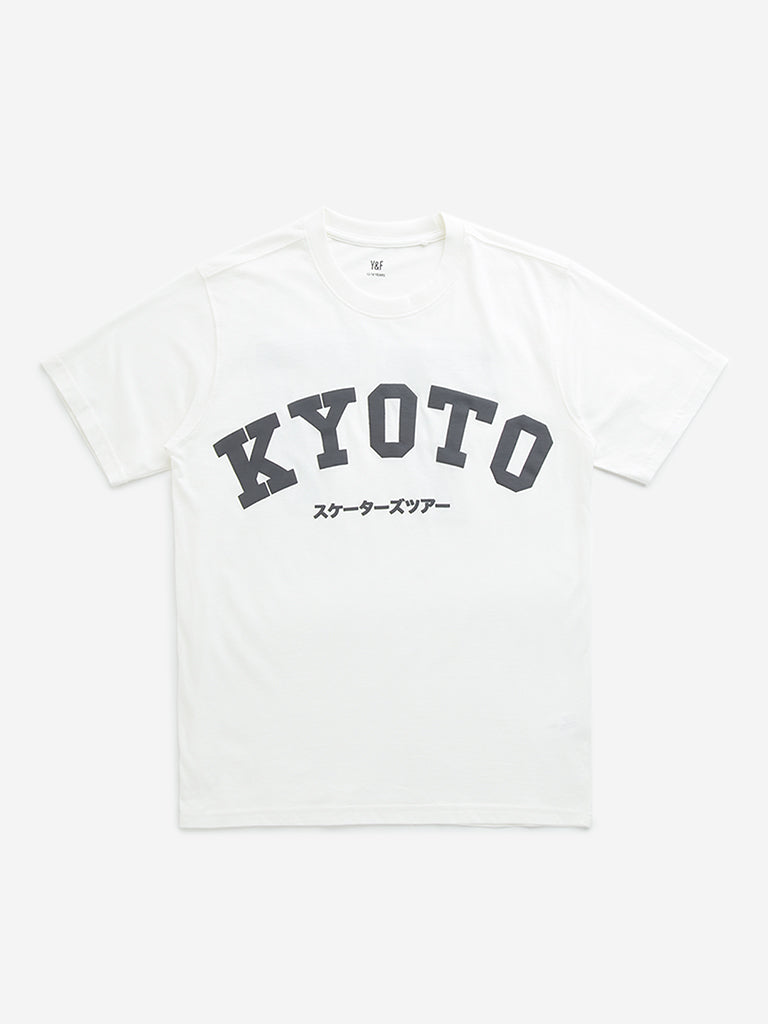 Y&F Kids Off-White Text Design Cotton T-Shirt