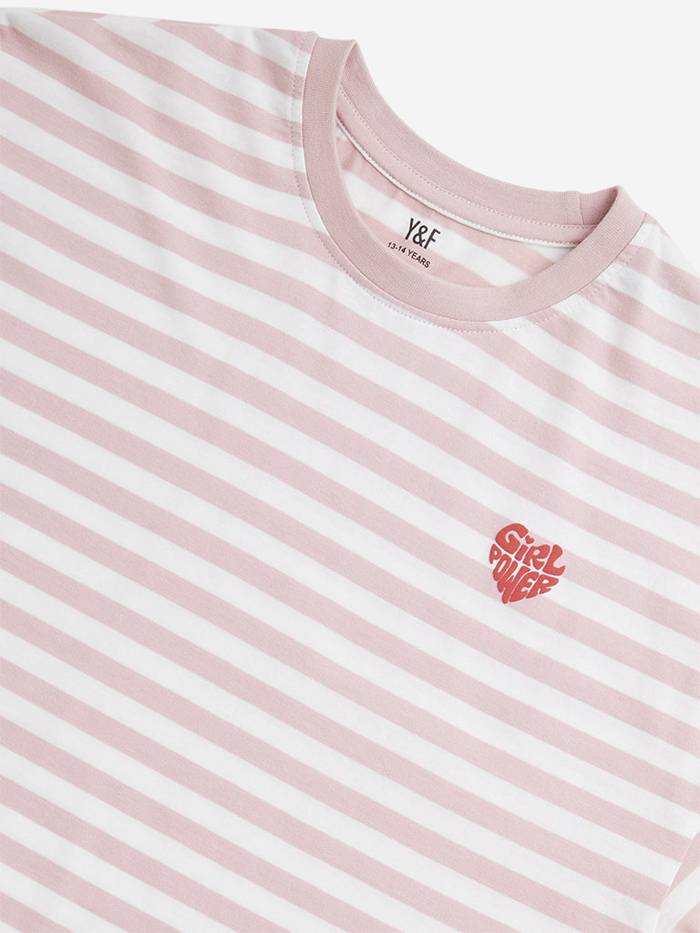 Y&F Kids Pink Striped Patterned Cotton T-Shirt