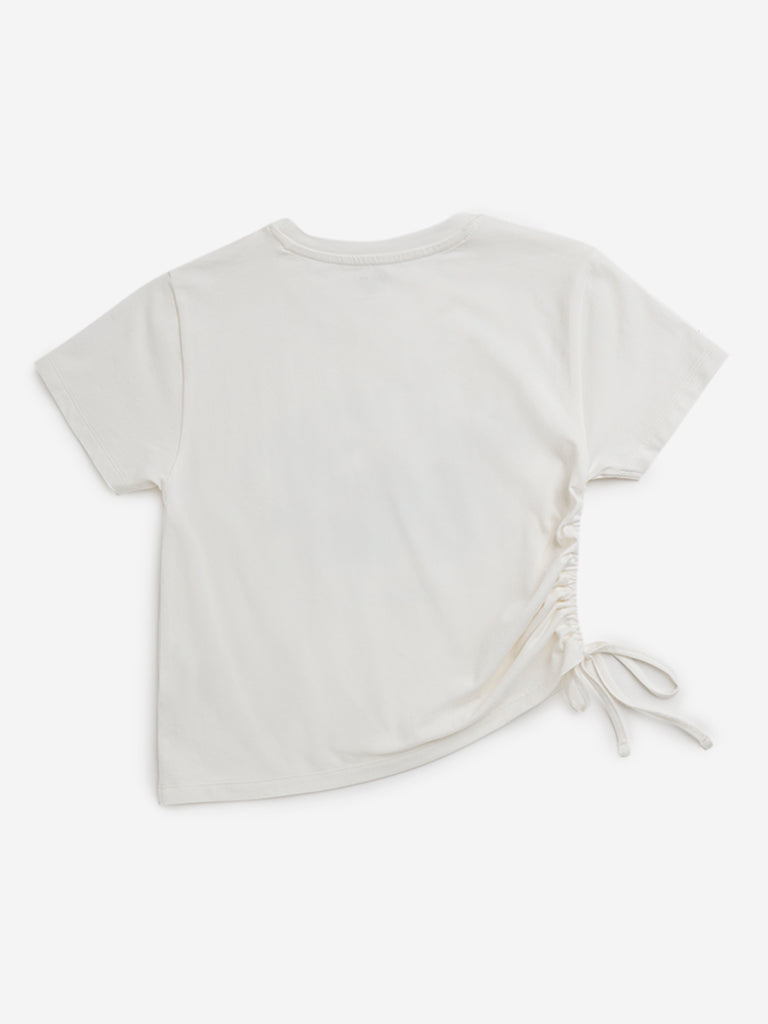 Y&F Kids White Animal-Printed Cotton Blend T-Shirt