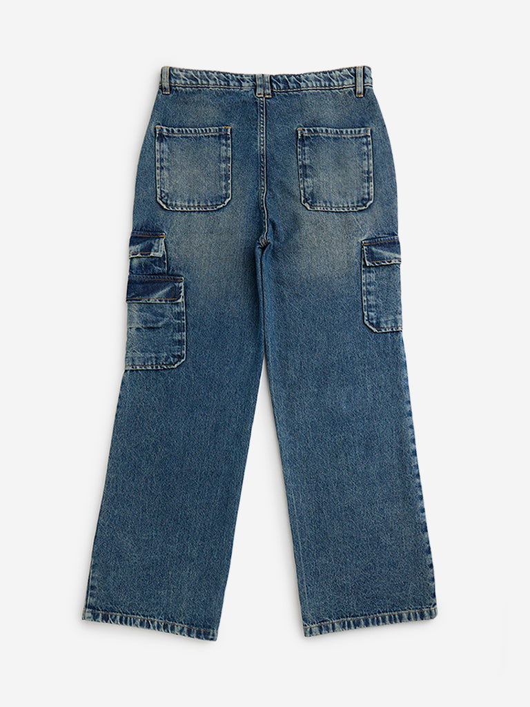 Y&F Kids Dark Blue Cargo-Style Straight - Fit High - Rise Jeans