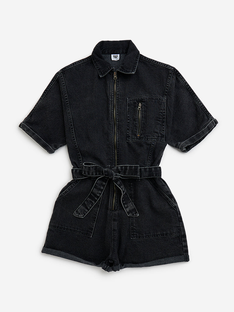 Y&F Kids Black Denim Jumpsuit