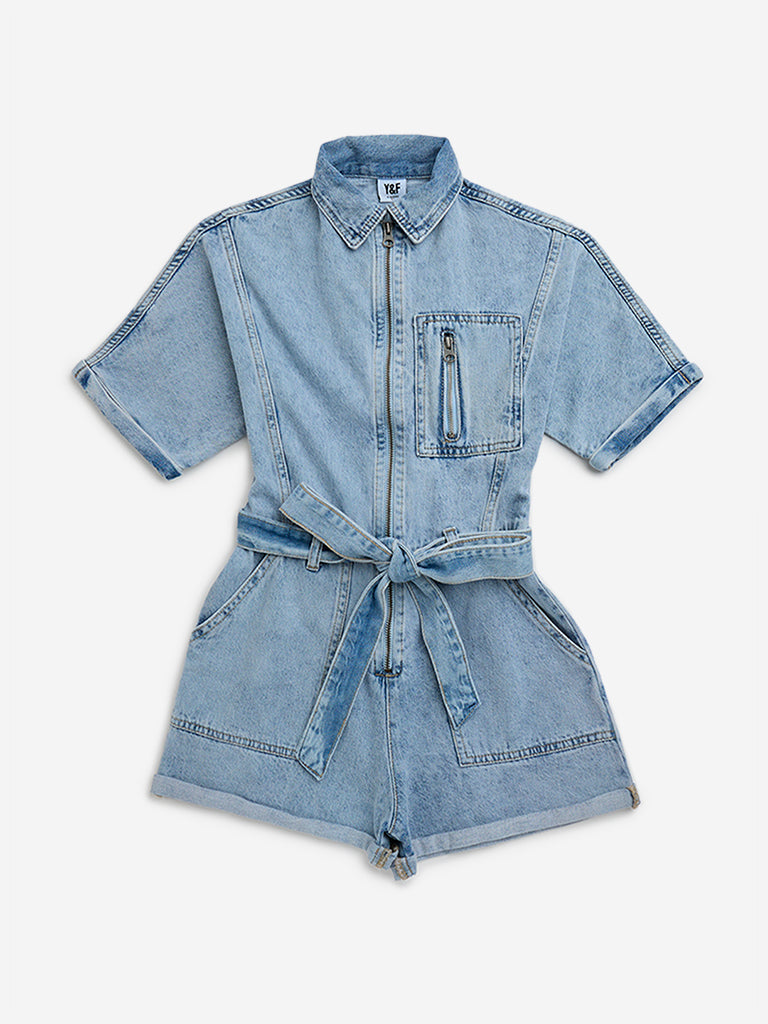 Y&F Kids Light Blue Denim Jumpsuit