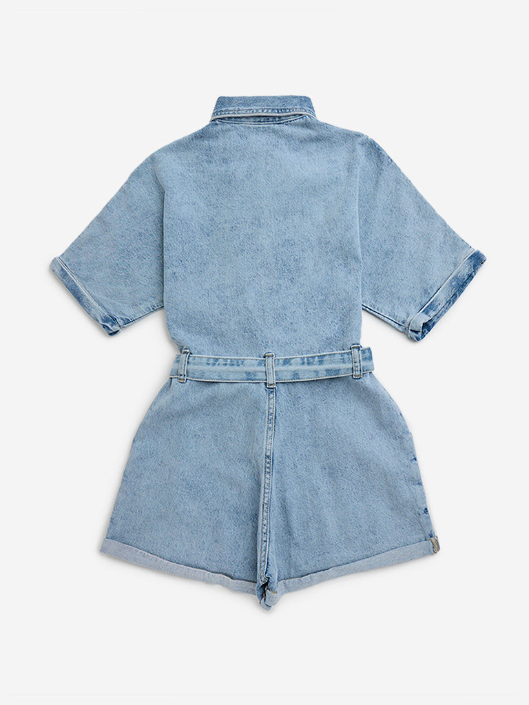 Y&F Kids Light Blue Denim Jumpsuit