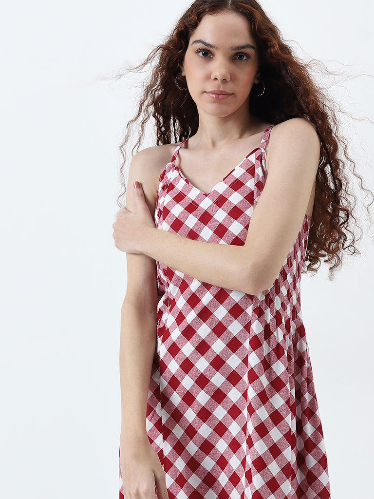 Bombay Paisley Red Checkered A-Line Dress