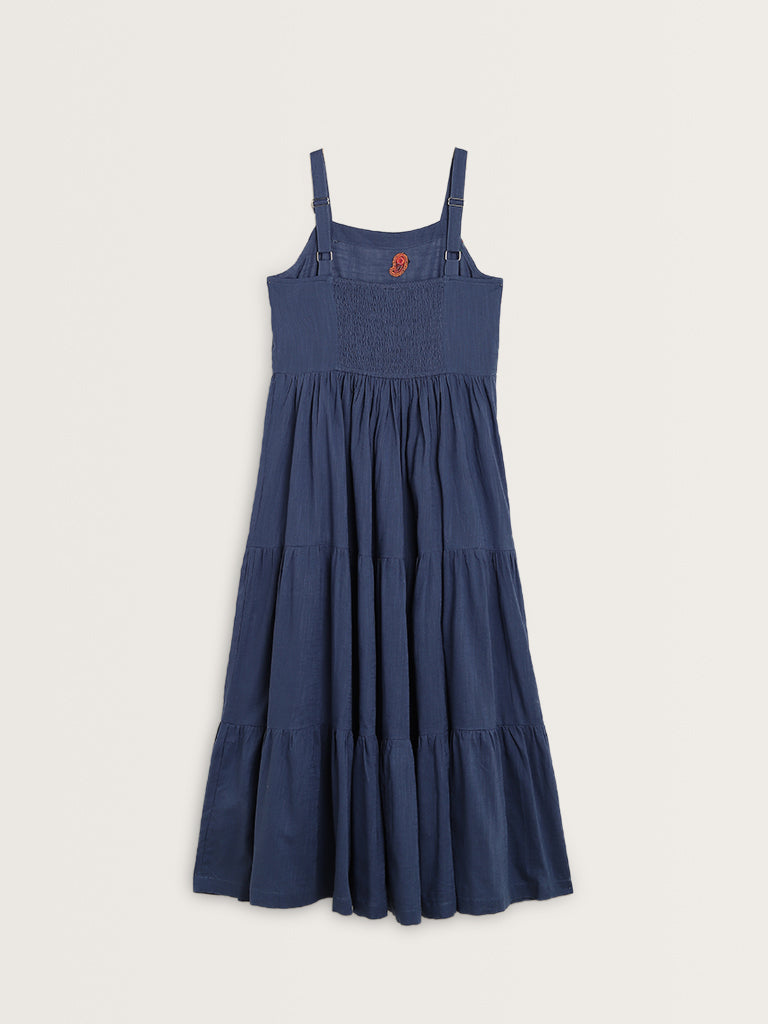 Bombay Paisley Dark Blue Embroidered A-Line Cotton Dress